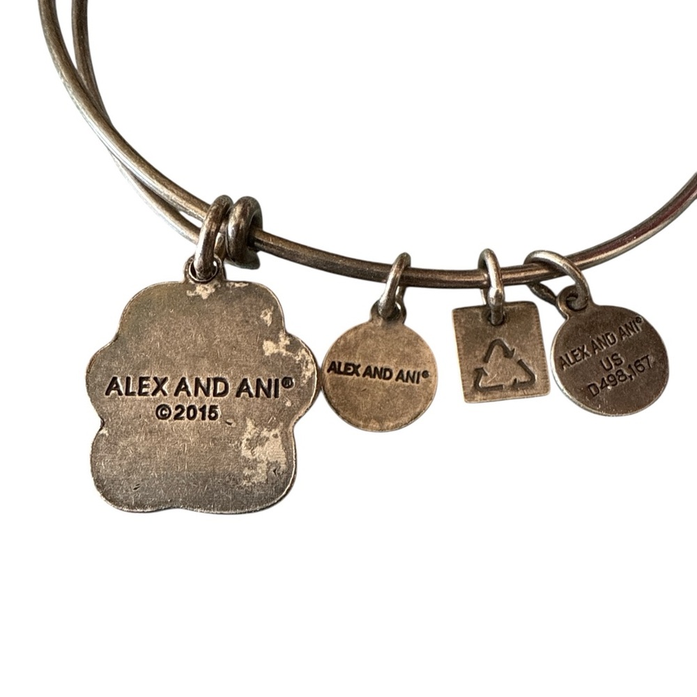 Alex and Ani Silver Dog Paw Print Charm Dangle Bracelet - Good - Picture 2 of 5